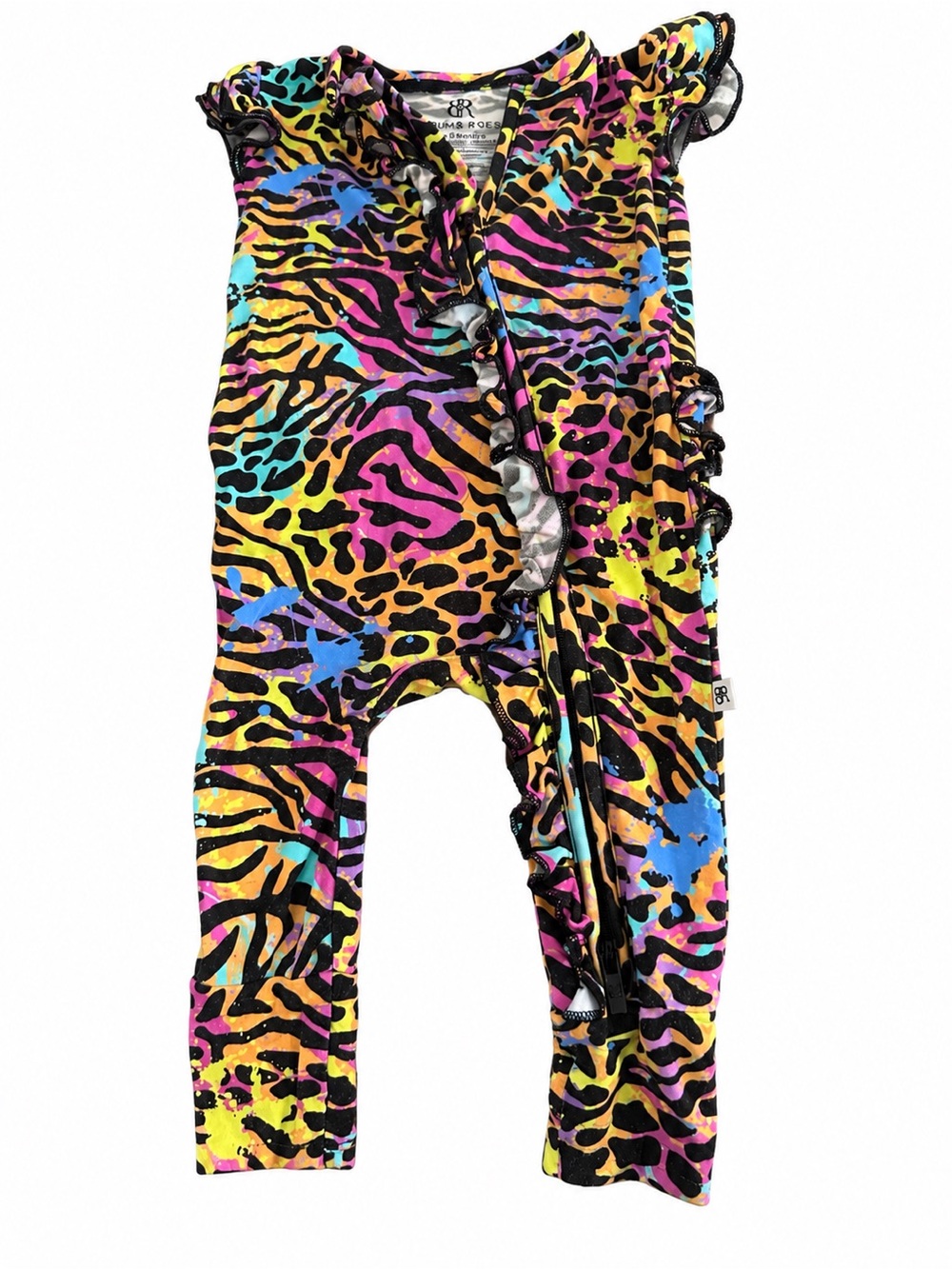 Bums & Roses Rainbow Animal Print Ruffle Romper 3–6M